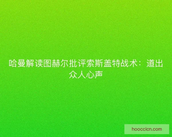 哈曼解读图赫尔批评索斯盖特战术：道出众人心声